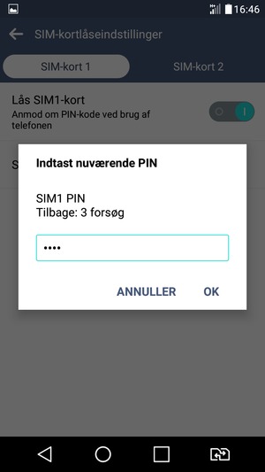 Indtast din Nuværende SIM PIN og vælg OK