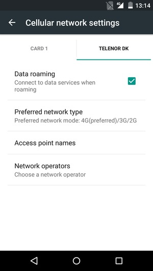 Select the SIM card and turn Data roaming on or off