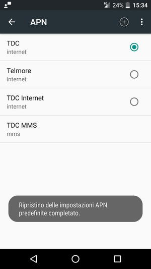 Le impostazioni del tuo telefono saranno ripristinate secondo le impostazioni internet e MMS predefinite