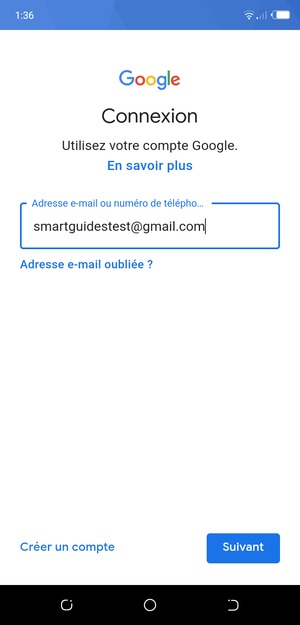 Saisissez votre adresse Gmail et sélectionnez Suivant