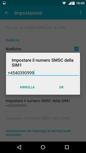 Inserisci il numero  SMSC della SIM e seleziona OK