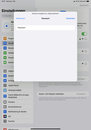 Geben Sie das WLAN-Passwort ein und wählen Sie Verbinden
