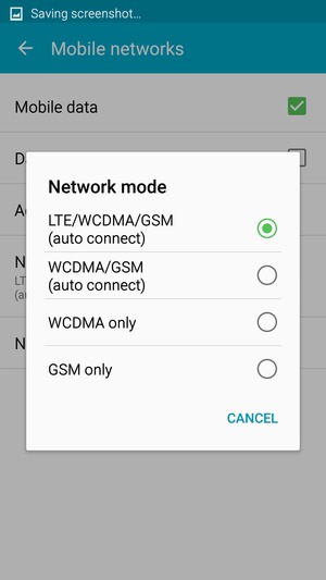 حدد WCDMA/GSM (اتصال تلقائي) لتمكين 3G وLTE/WCDMA/GSM (اتصال تلقائي) لتمكين 4G