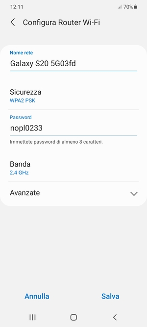 Inserisci una password di almeno 8 caratteri e seleziona Salva