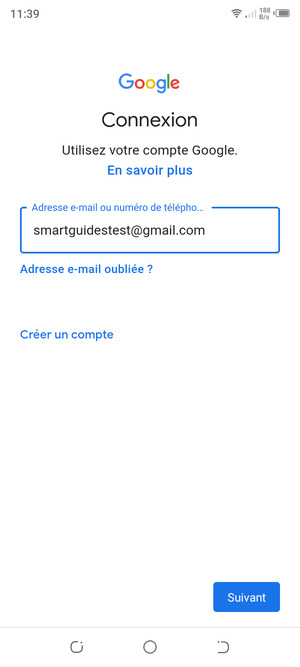 Saisissez votre adresse Gmail et sélectionnez Suivant