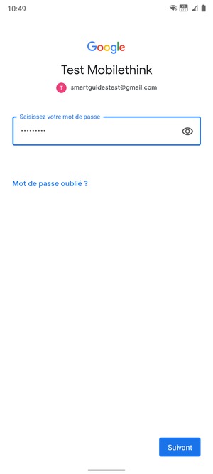 Saisissez votre mot de passe et sélectionnez Suivant