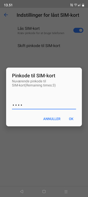 Indtast Gammel Pinkode til SIM-kort og vælg OK
