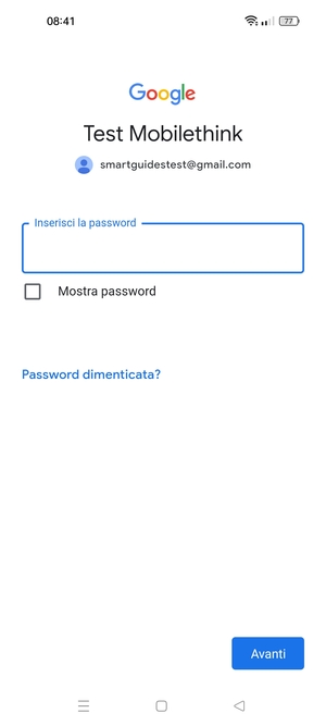 Inserisci la tua password e seleziona Avanti