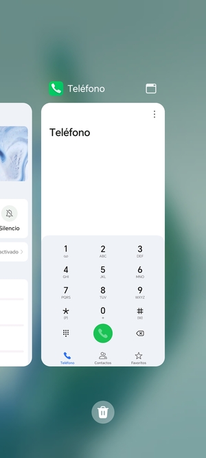 Seleccione el icono Eliminar para cerrar todas las aplicaciones en ejecución