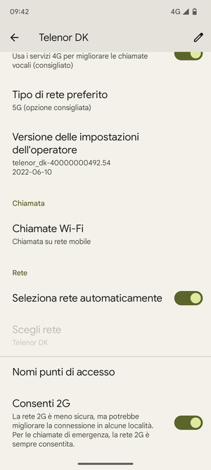 Per modificare la rete, in presenza di problemi, disattiva Seleziona rete automaticamente