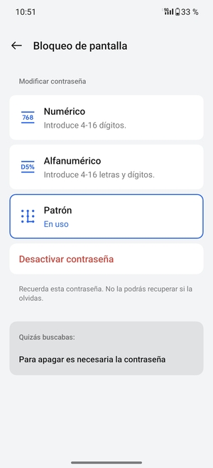 El teléfono ha sido asegurado con un bloqueo de pantalla