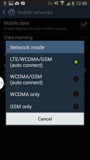 Select LTE/WCDMA/GSM to enable 4G