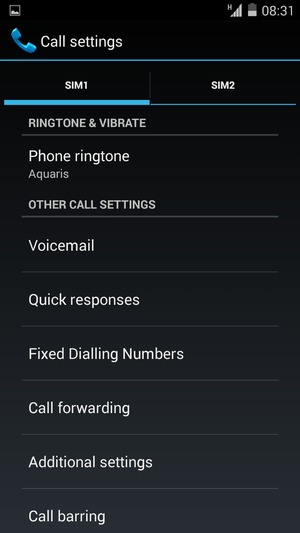 Select SIM1 or SIM2 and select Voicemail