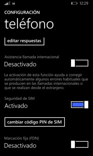 Desplácese y seleccione cambiar código PIN de SIM