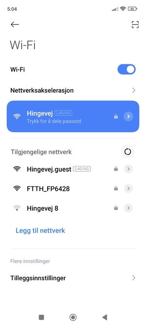 Du er nå koblet til Wi-Fi-nettverket