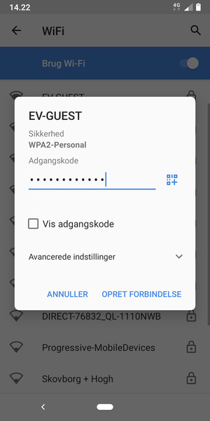 Indtast Wi-Fi adgangskoden og vælg OPRET FORBINDELSE