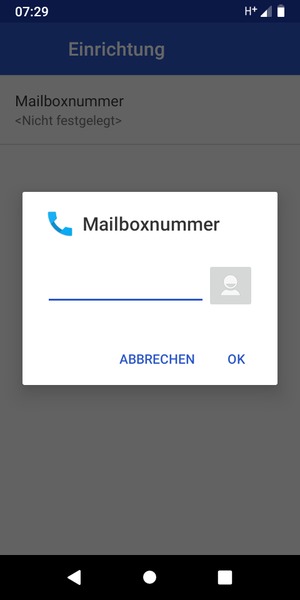 Geben Sie die Mailboxnummer ein und wählen Sie OK