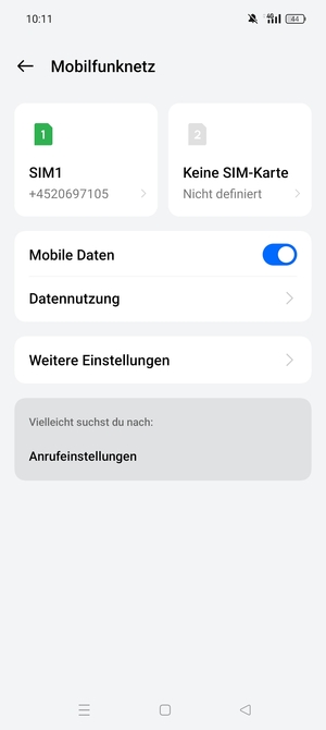 Wählen Sie SIM1 oder SIM2