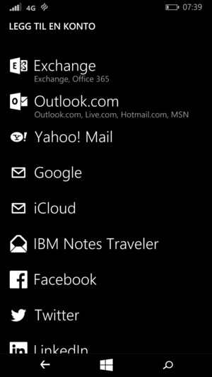 Velg Outlook.com (Hotmail)