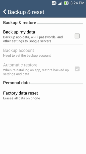 Check the Back up my data checkbox