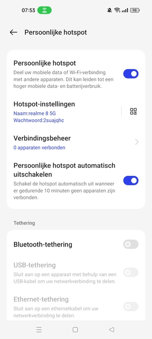 Uw telefoon is nu geïnstalleerd voor gebruik als modem