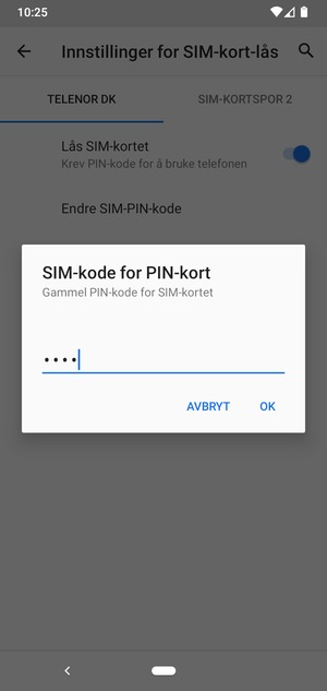 Skriv inn en gammel PIN-kode for SIM-kort og velg OK