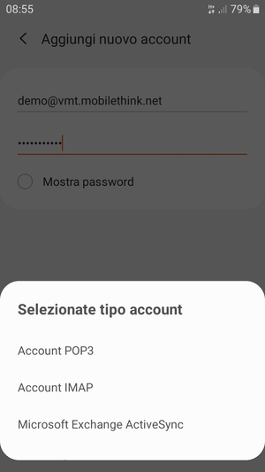 Seleziona Account POP3 o Account IMAP