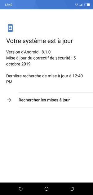 Si votre téléphone est à jour, vous verrez l'écran suivant