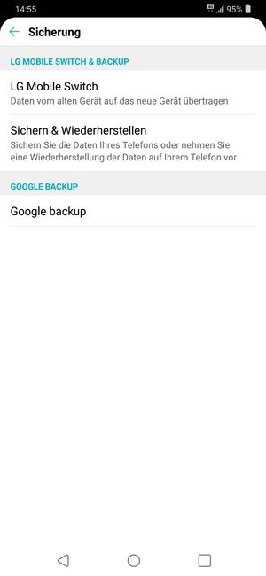 Wählen Sie Google backup