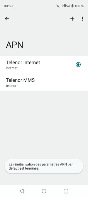 Votre téléphone va être réinitialisé avec les paramètres Internet et MMS par défaut