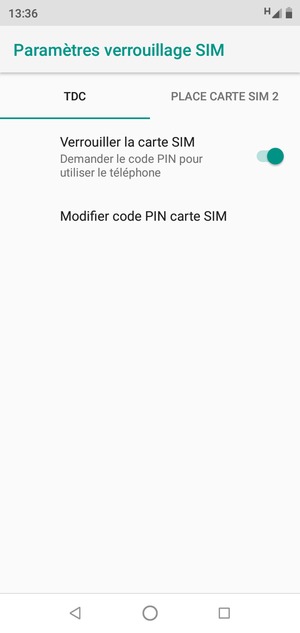 Sélectionnez Public et Modifier code PIN carte SIM