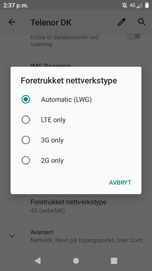 Velg ønsket alternativ