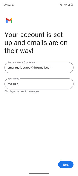 Give your account a name and enter your name. Select Next