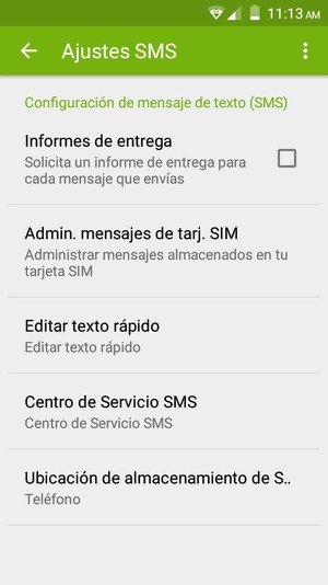 Seleccione Centro de Servicio SMS
