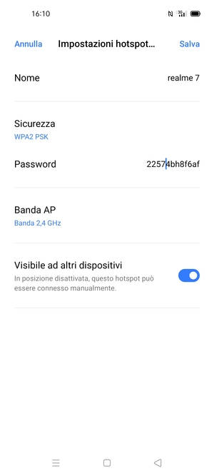 Inserisci una password dell'hotspot Wi-Fi di almeno 8 caratteri e seleziona Salva