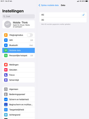 Om 4G in te schakelen, selecteer 4G