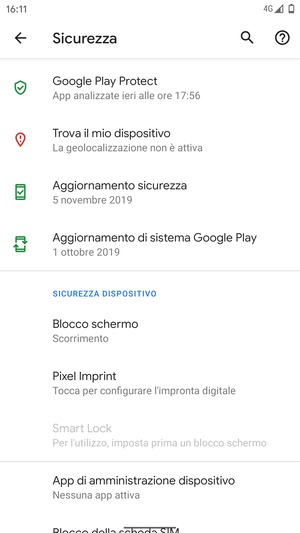 Per attivare il blocco dello schermo, vai al menu Sicurezza e seleziona Blocco schermo