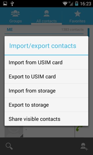 Select Import from USIM card