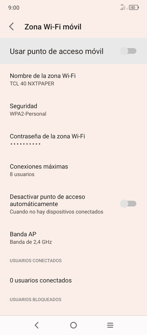 Seleccione Contraseña de la zona Wi-Fi