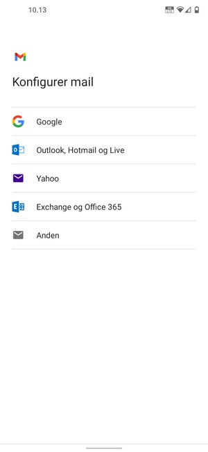 Vælg Exchange og Office 365