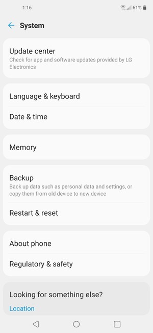 Scroll to and select Backup
