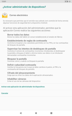 Seleccione Activar esta aplicación de administrador de dispositivos