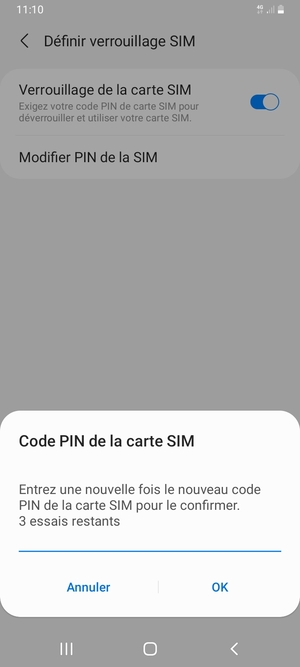 Veuillez confirmer votre nouveau code PIN de la carte SIM et sélectionner OK