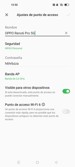 Introduzca una contraseña de punto de acceso Wi-Fi de al menos 8 caracteres y seleccione Aceptar