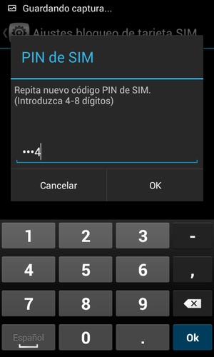Confirme Nuevo código PIN de SIM y seleccione OK