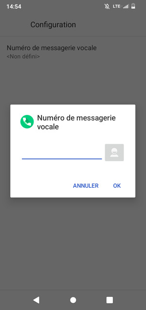 Saisissez le Numéro de messagerie vocale et sélectionnez OK