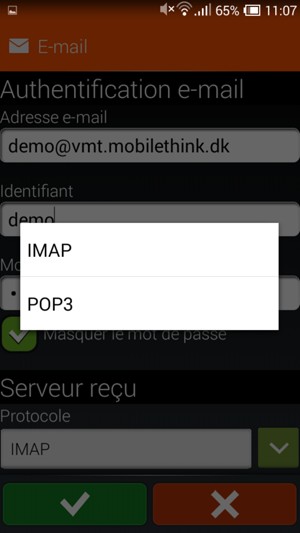 Sélectionnez IMAP ou POP3