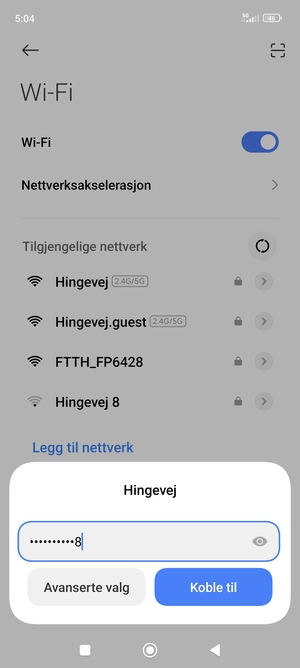 Skriv inn Wi-Fi-passord og velg Koble til