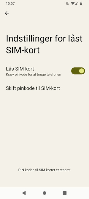 Din PIN-kode til SIM-kort er nu ændret