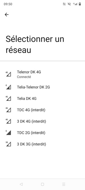 Sélectionnez un opérateur réseau dans la liste